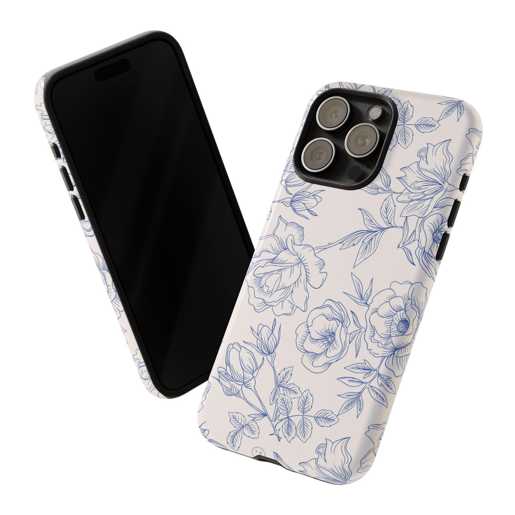 Phone Case — Blue Floral Sketch Tough Protective Case