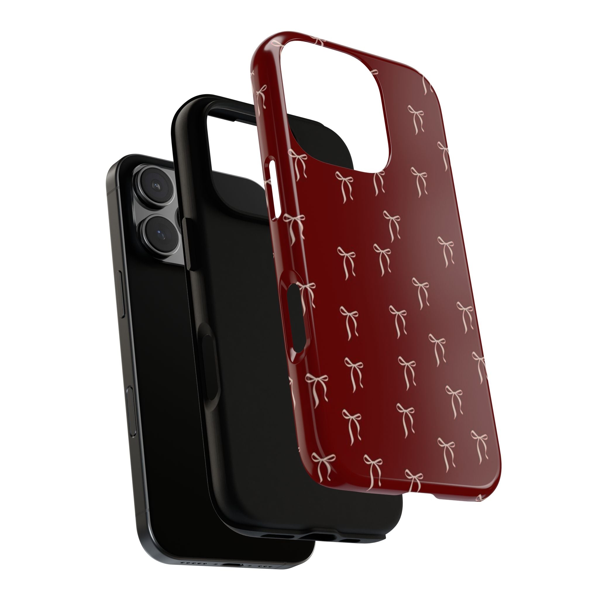 Red Bow Pattern Phone Case — Protective Tough Case with Elegant Holiday Ribbon Design