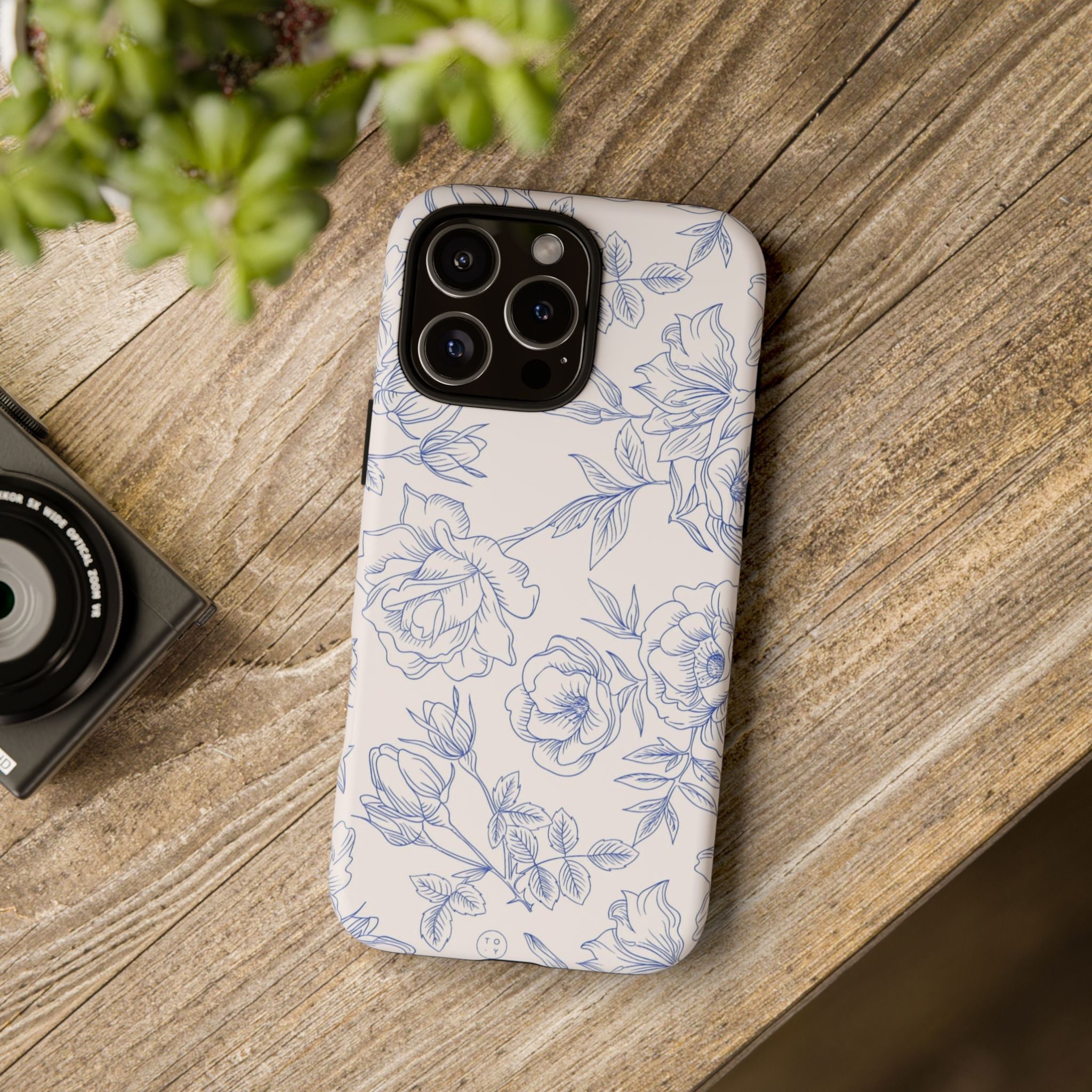 Phone Case — Blue Floral Sketch Tough Protective Case