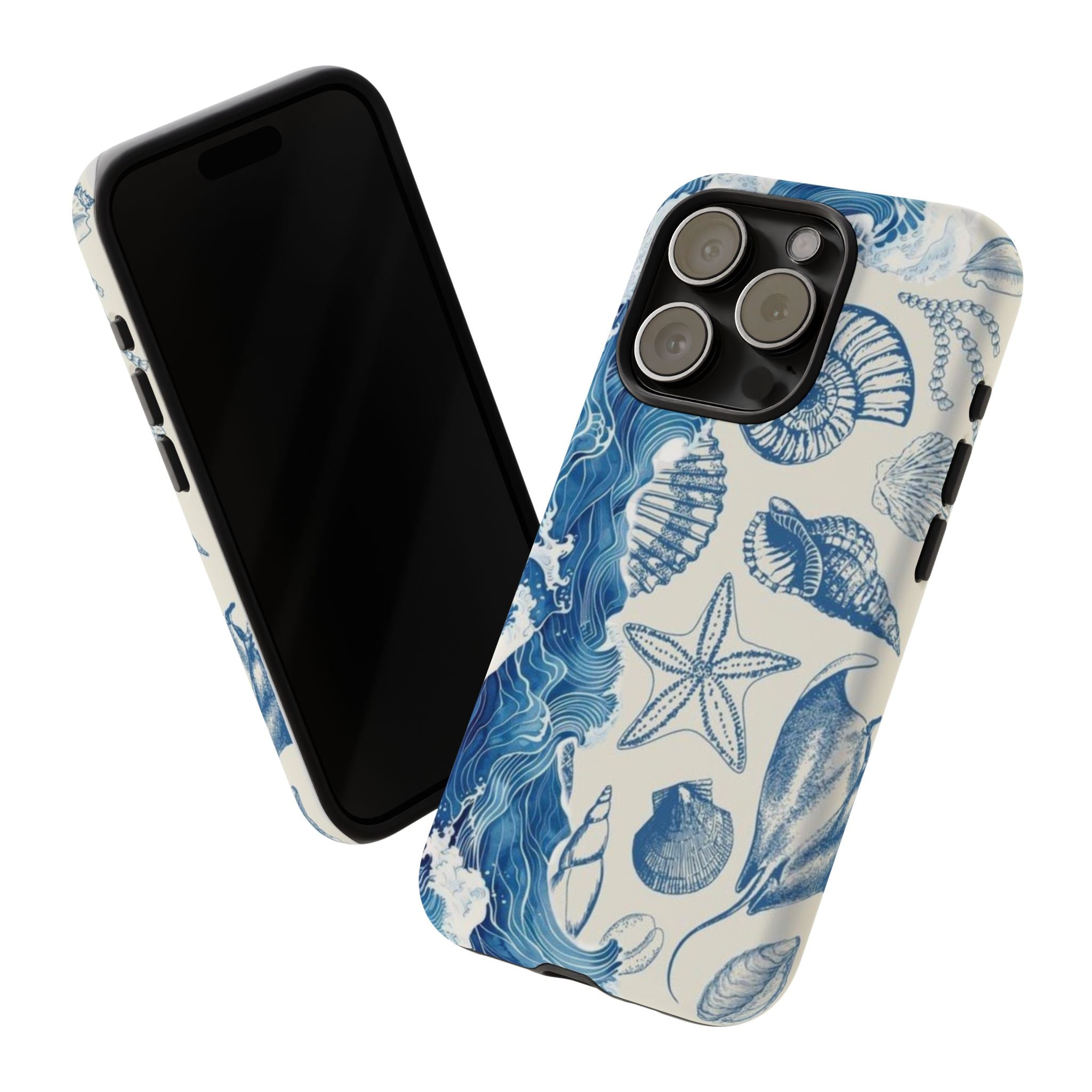 Ocean Shells Tough Phone Case — Blue Nautical Seashell iPhone Cover