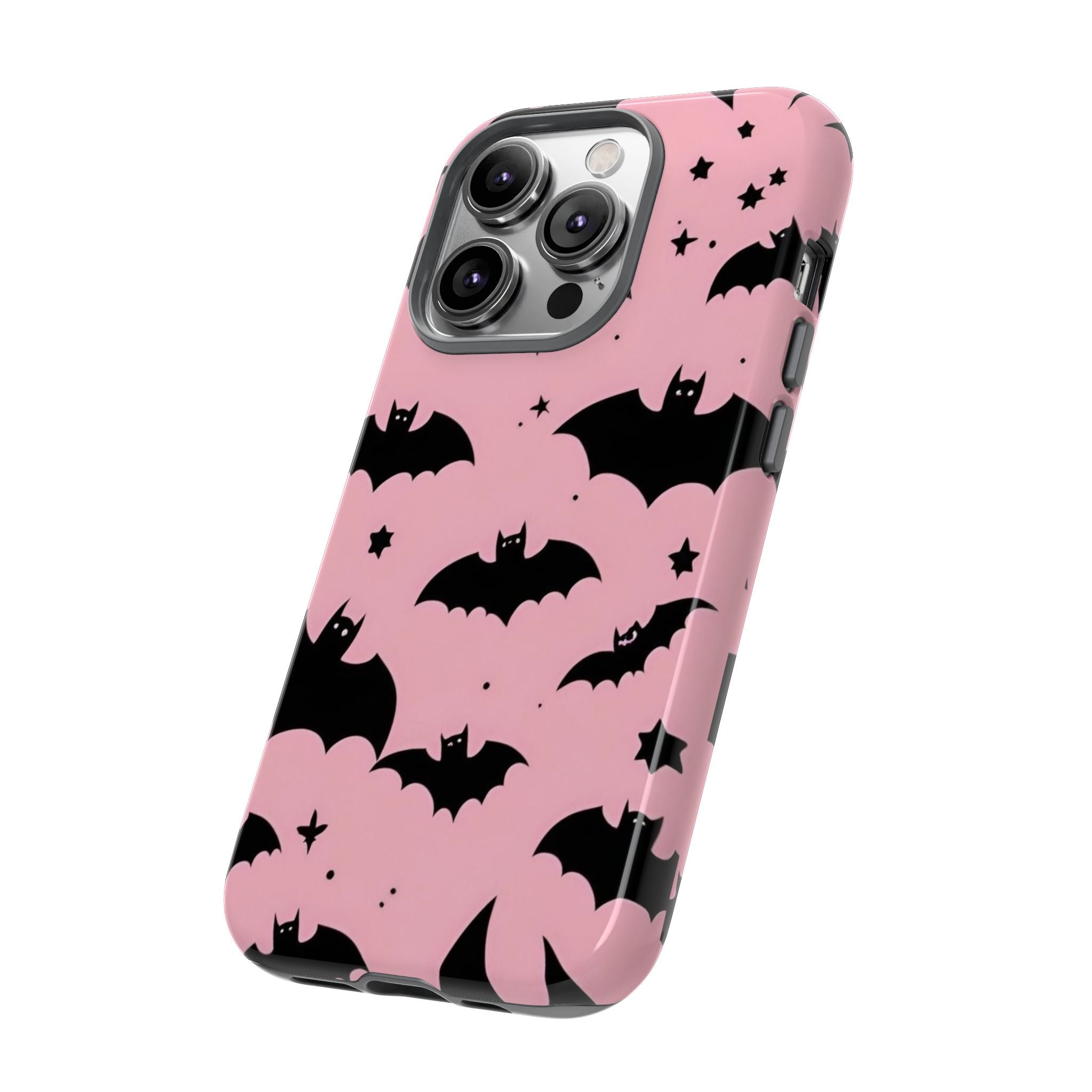Pink Bat Pattern Tough Phone Case — Cute Halloween Bat Wings Design