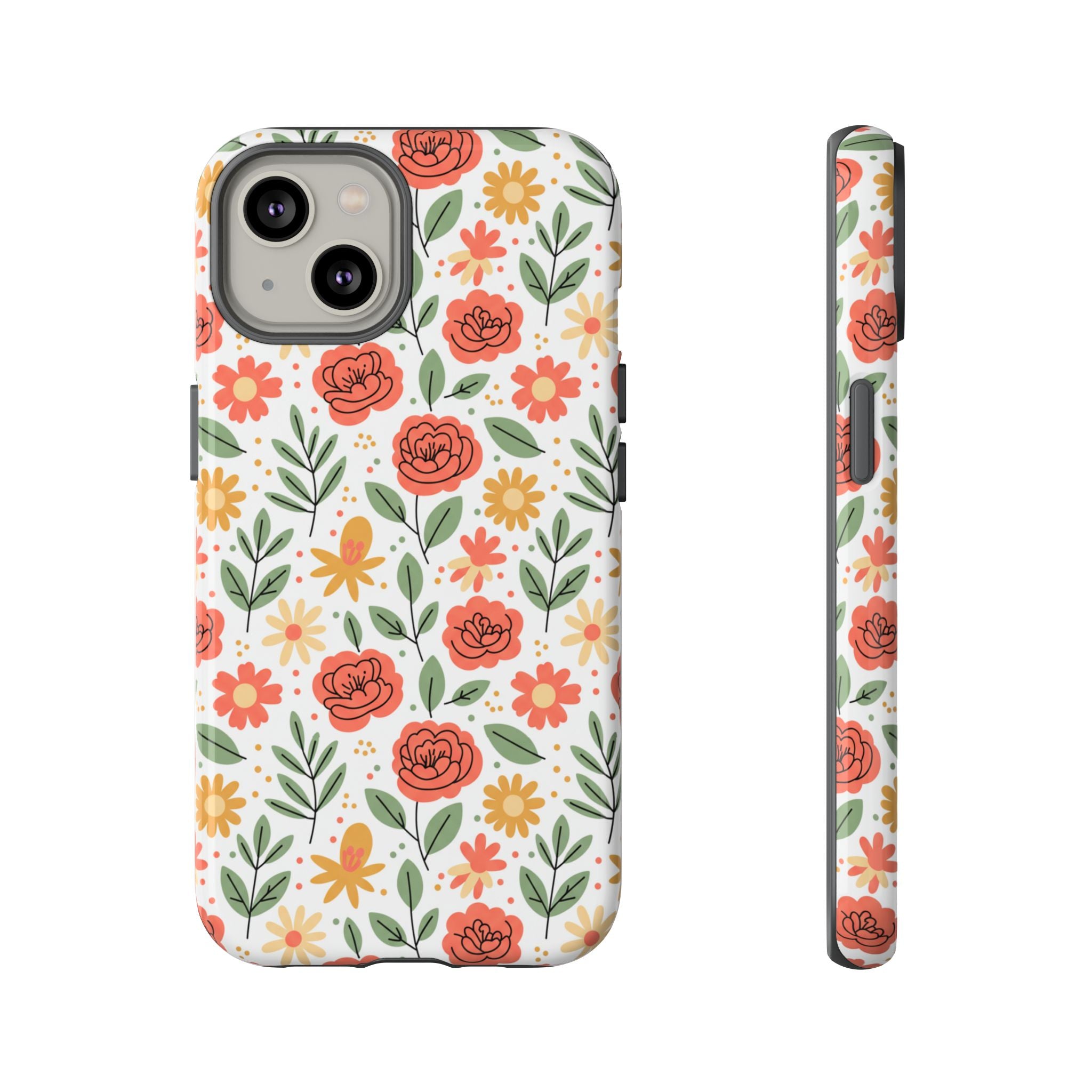Floral Rose Pattern Tough Phone Case — Durable Garden-Inspired Protection
