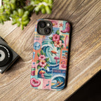 Coastal Collage Phone Case — Retro Beach Surf Floral Design