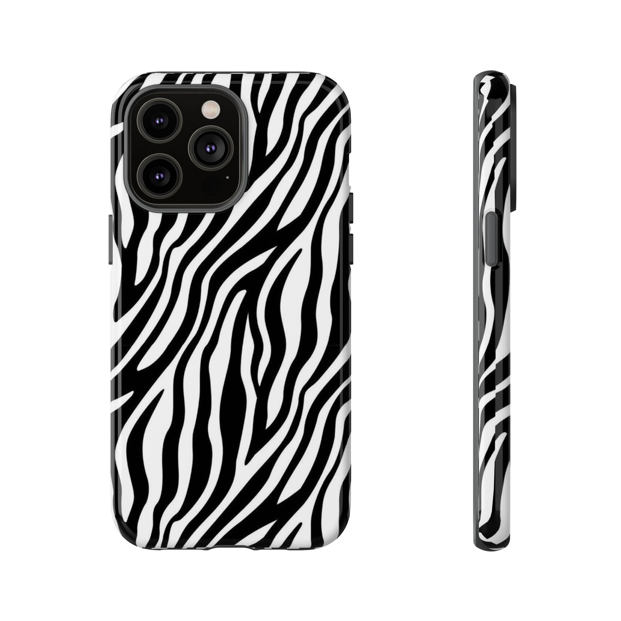 Zebra Print Tough Phone Case — Black & White Animal Stripe Protective Cover