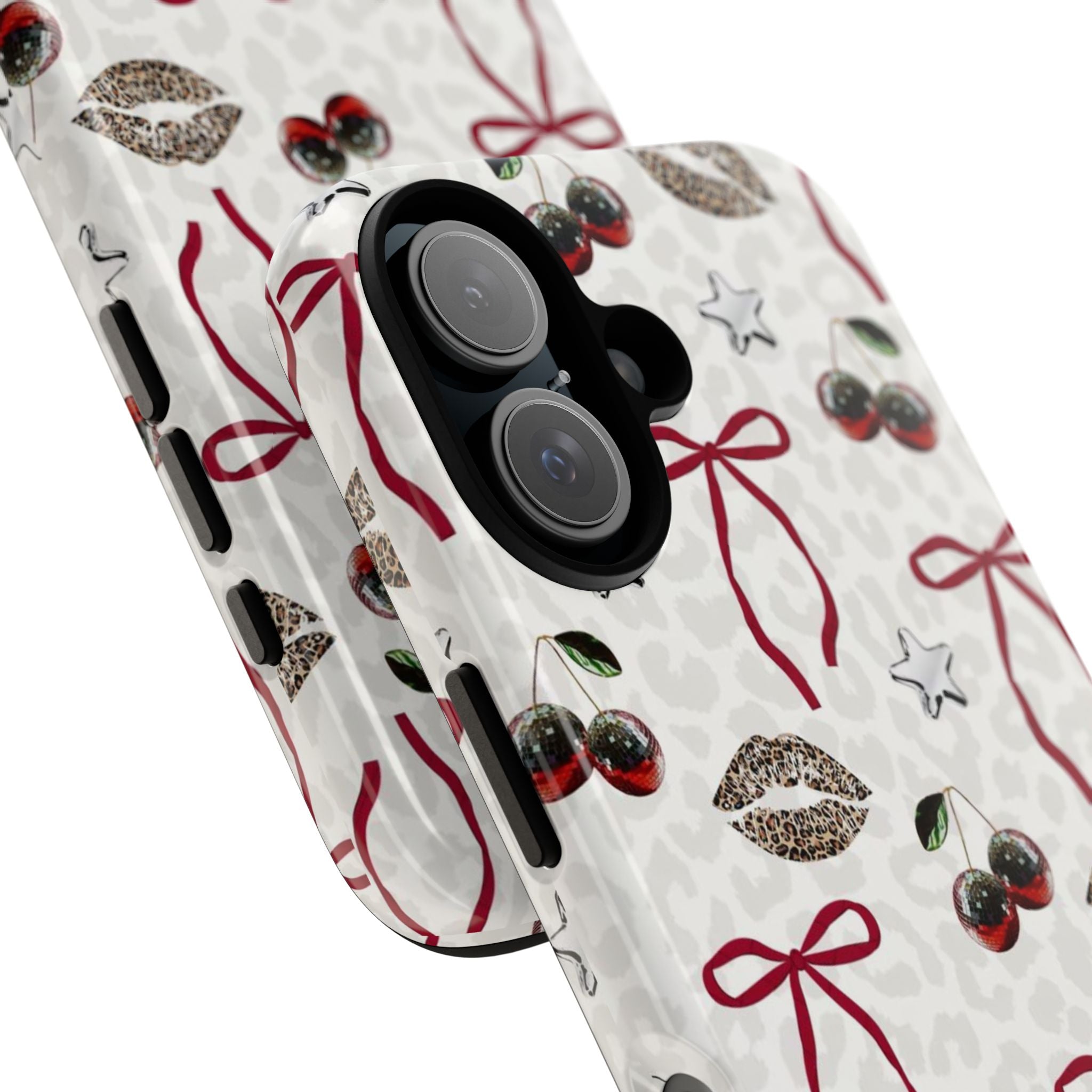 Cherry Bow Phone Case — Retro Cherry & Lips Pattern iPhone Cover