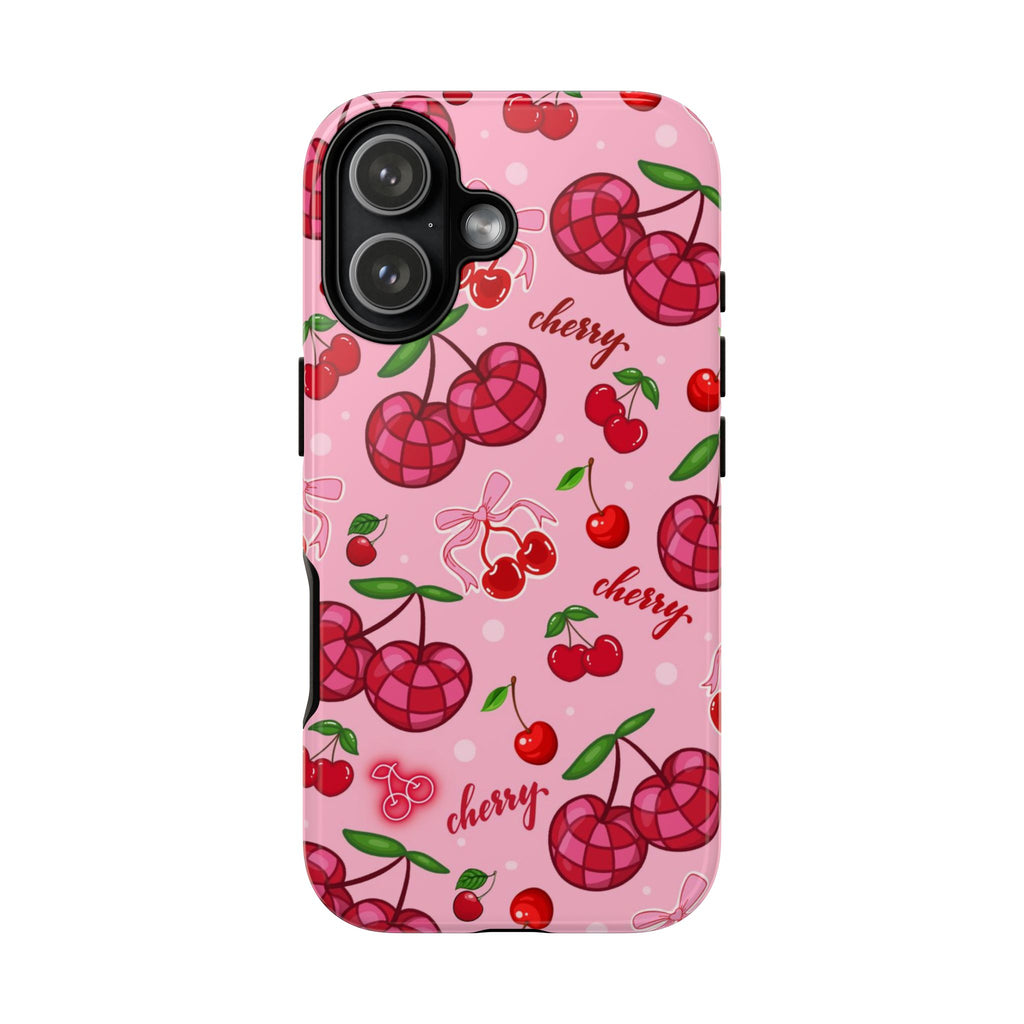 Cherry Pattern Tough Phone Case — Pink Cute Fruit iPhone Case with "cherry"