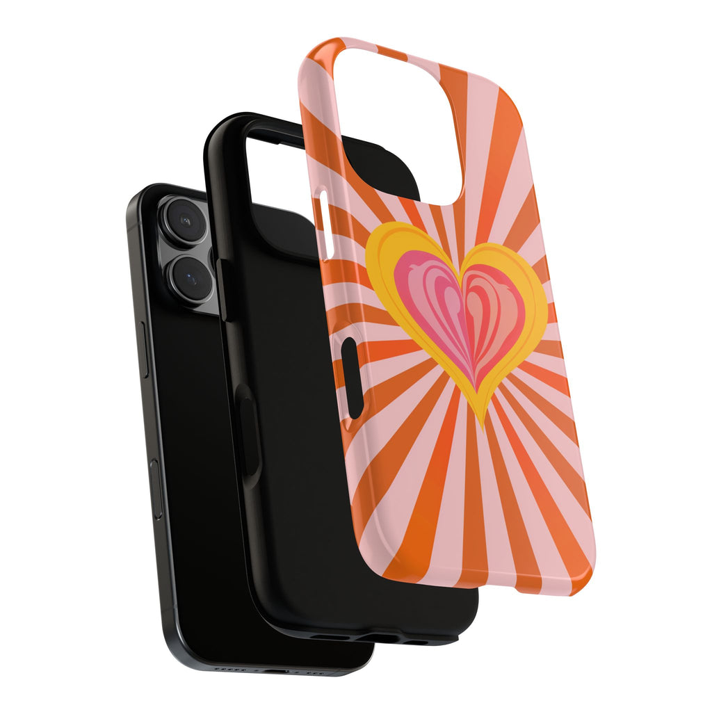 Retro Heart Phone Case — Vibrant Orange Sunburst Tough Case