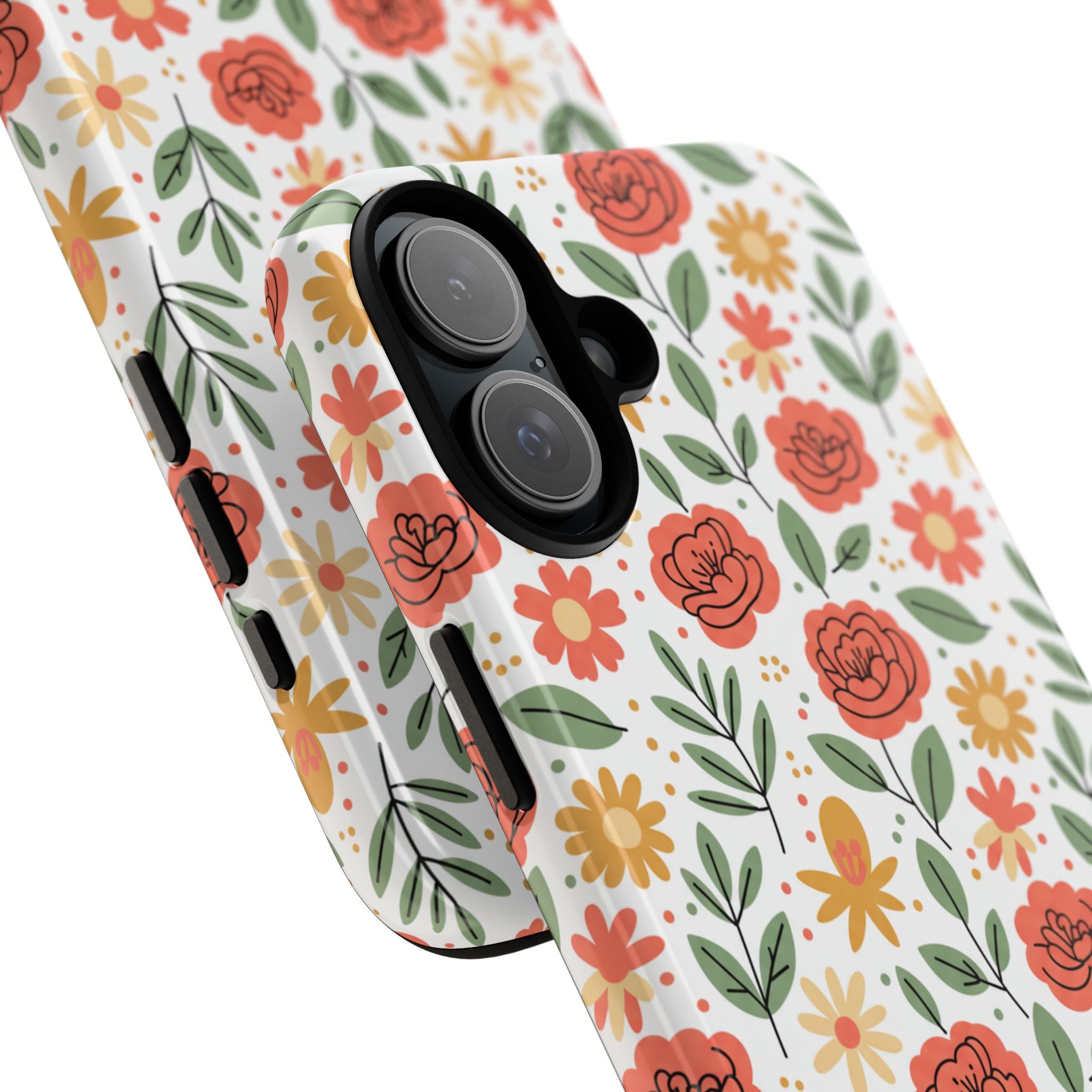 Floral Rose Pattern Tough Phone Case — Durable Garden-Inspired Protection