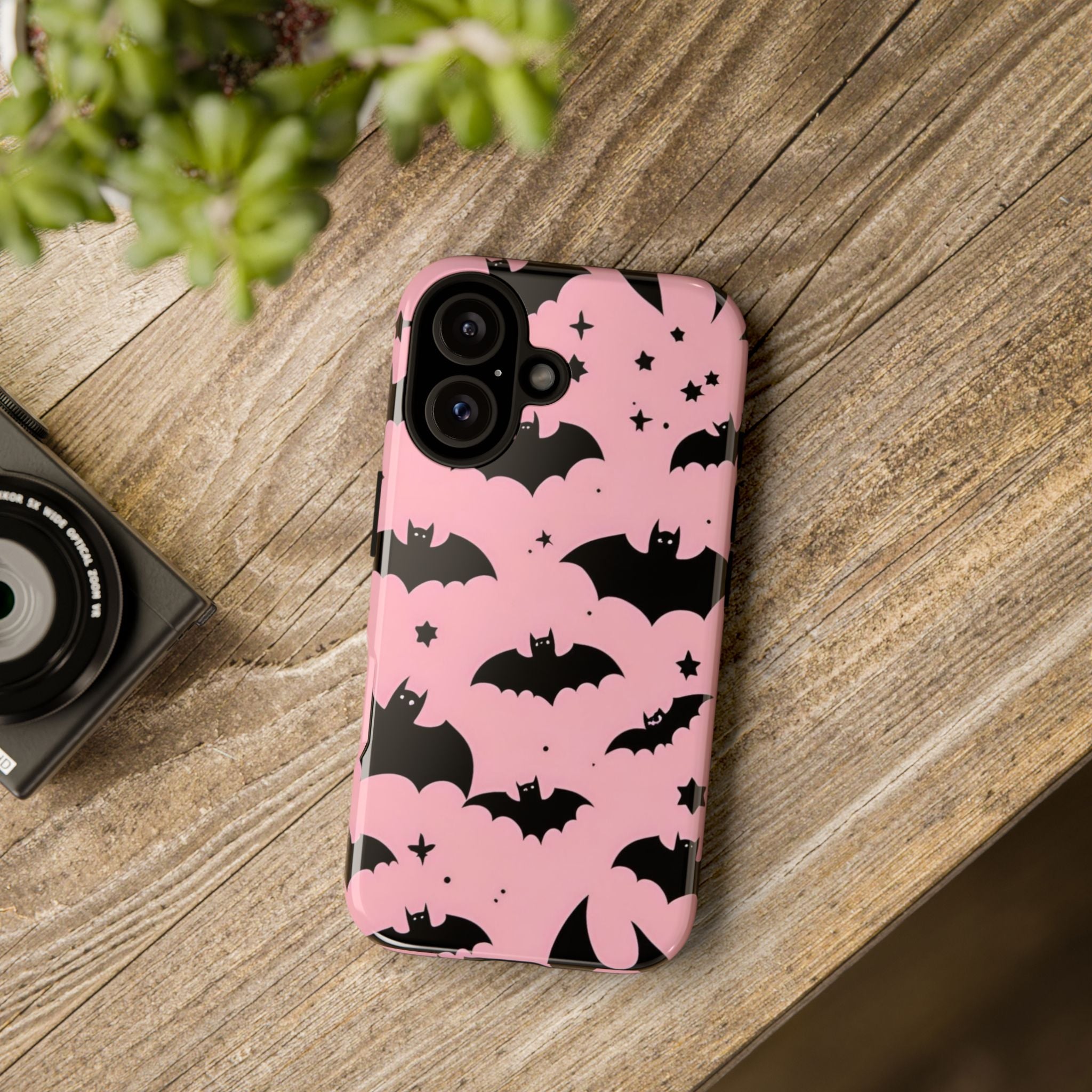 Pink Bat Pattern Tough Phone Case — Cute Halloween Bat Wings Design