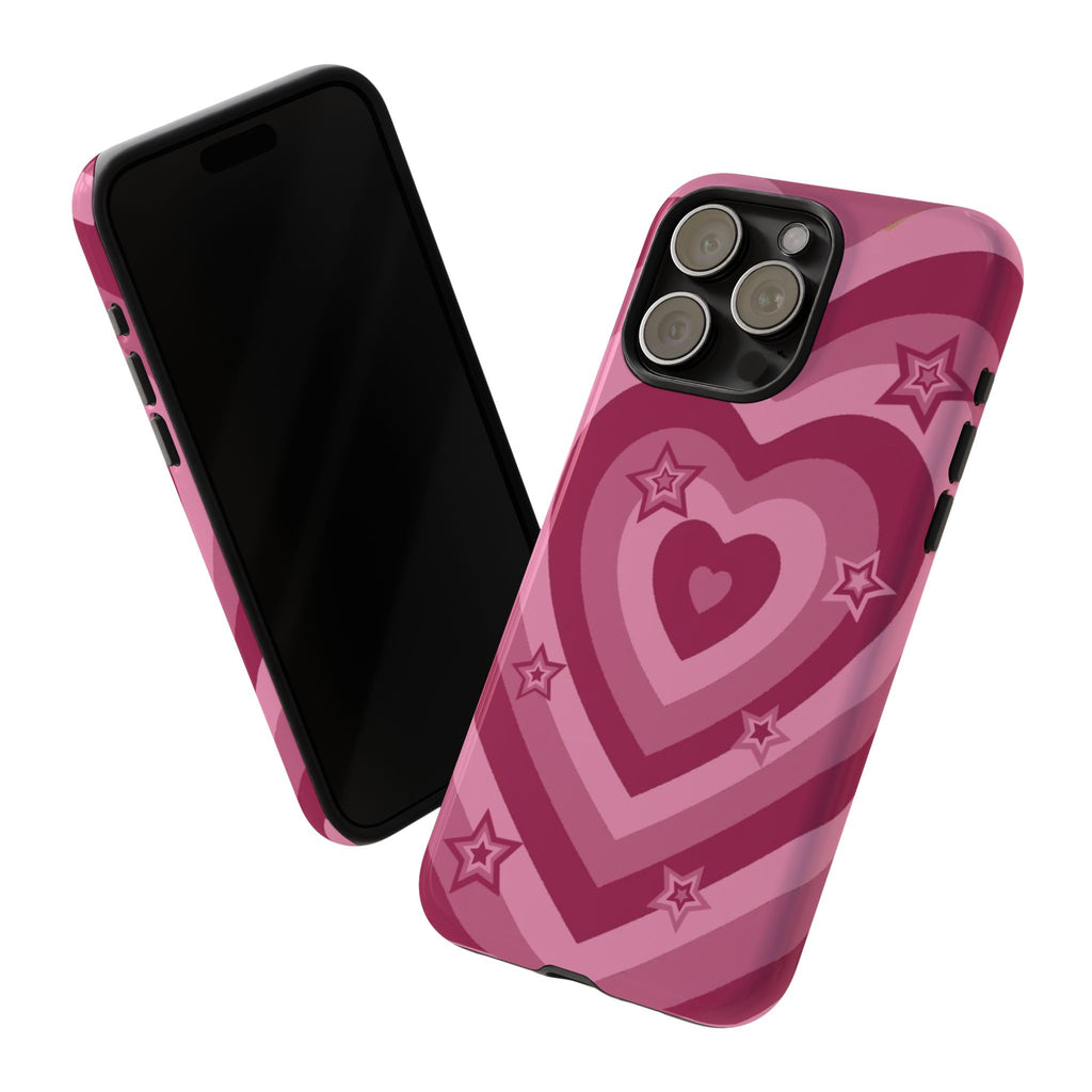 Pink Retro Heart Tough Phone Case – Star Accent Protective Cover