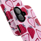 Strawberry Pattern Tough Phone Case — Pink Fruit Protective Cover