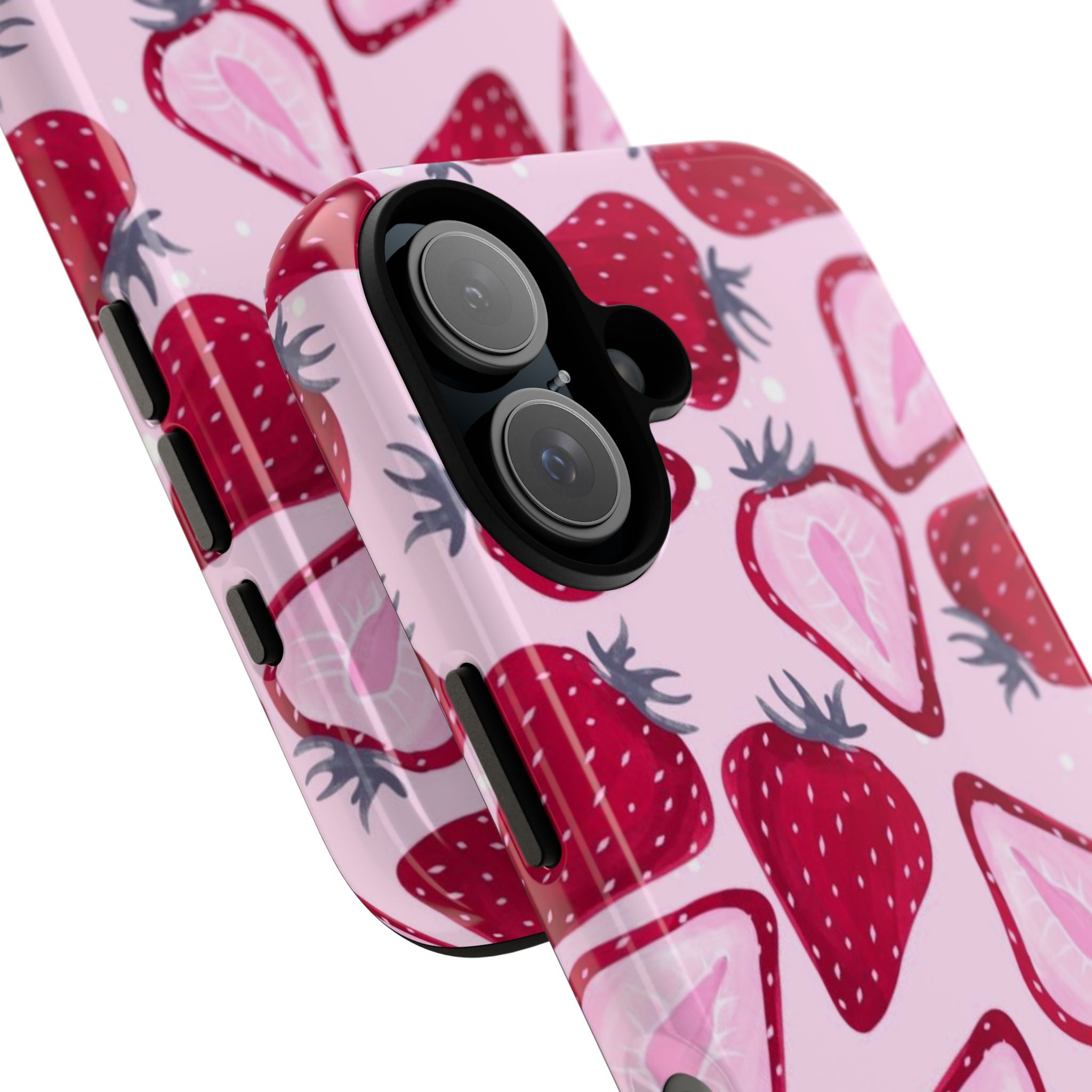 Strawberry Pattern Tough Phone Case — Pink Fruit Protective Cover