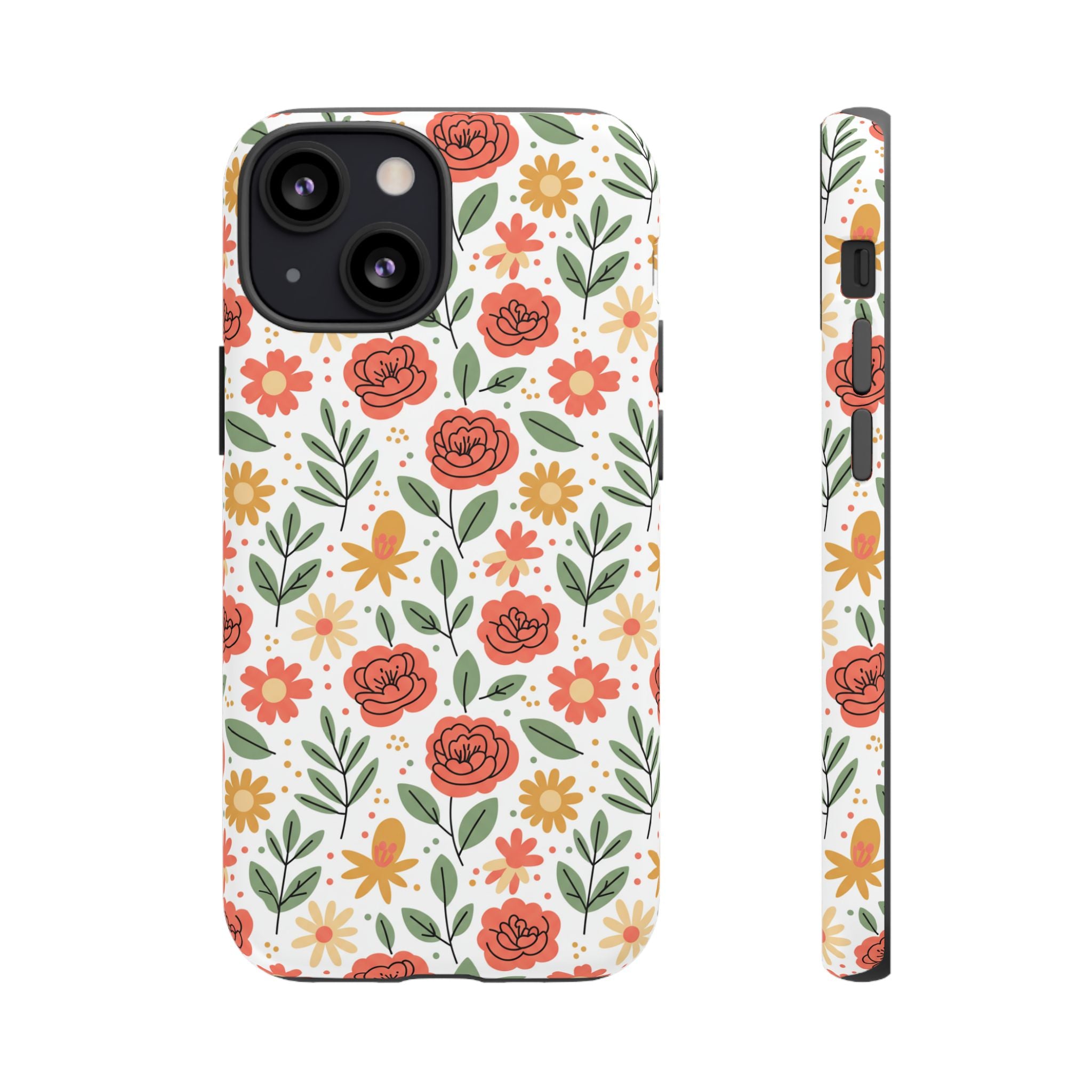 Floral Rose Pattern Tough Phone Case — Durable Garden-Inspired Protection