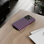 Striped Tough Phone Case — Blue & Burgundy Vertical Stripe Protective Cover