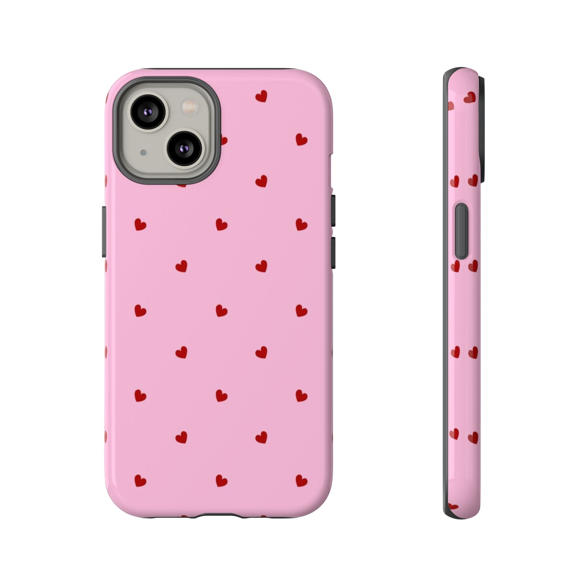 Pink Heart Pattern Tough Phone Case — Cute Red Hearts Protective Phone Cover (Valentine’s Day Gift)