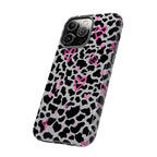 Phone Case — Black & White Cow Print with Pink Hand-Drawn Hearts