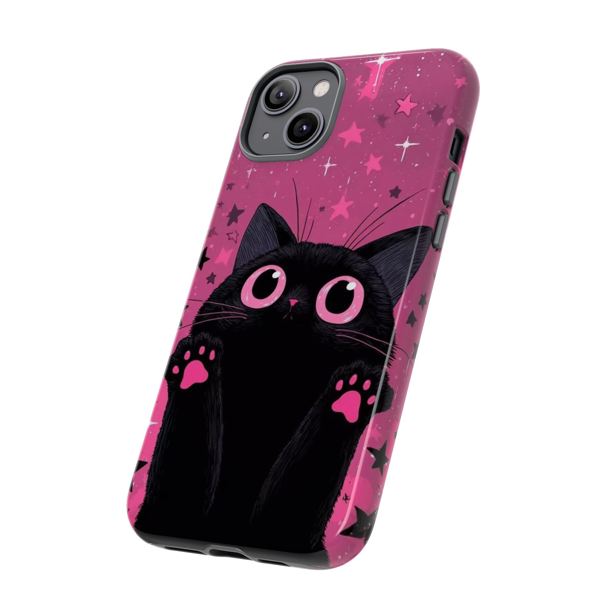 Cat Paw Pink Galaxy Phone Case — Cute Black Kitten iPhone Cover