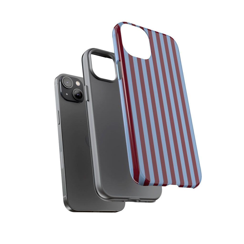 Striped Tough Phone Case — Blue & Burgundy Vertical Stripe Protective Cover
