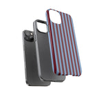 Striped Tough Phone Case — Blue & Burgundy Vertical Stripe Protective Cover