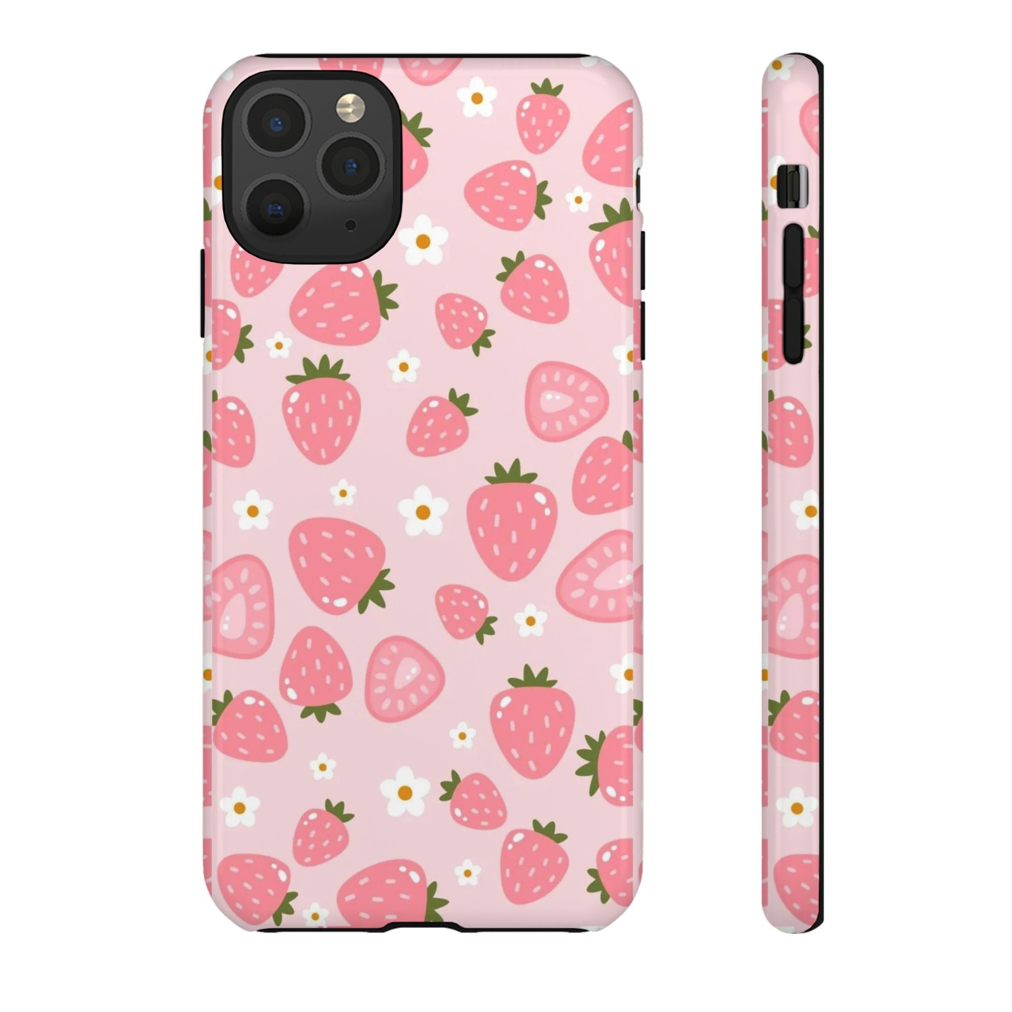 Strawberry Pattern Phone Case – Cute Pink Fruit Protective Tough Case