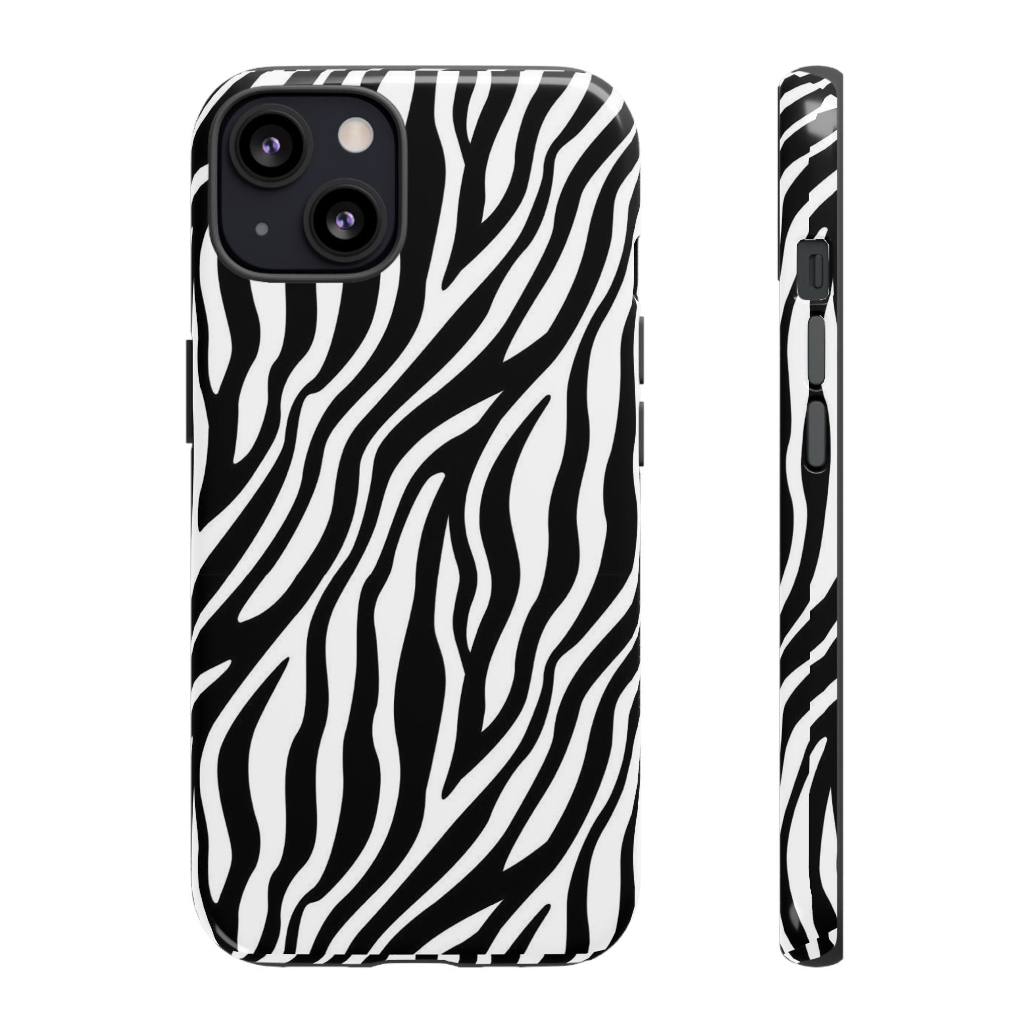 Zebra Print Tough Phone Case — Black & White Animal Stripe Protective Cover