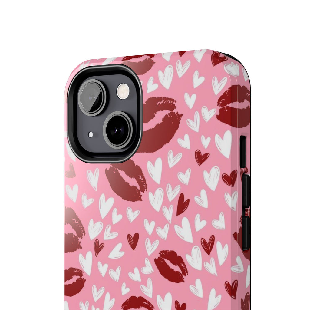 Pink Kiss Hearts Tough Phone Case — Cute Valentine Protective Phone Cover