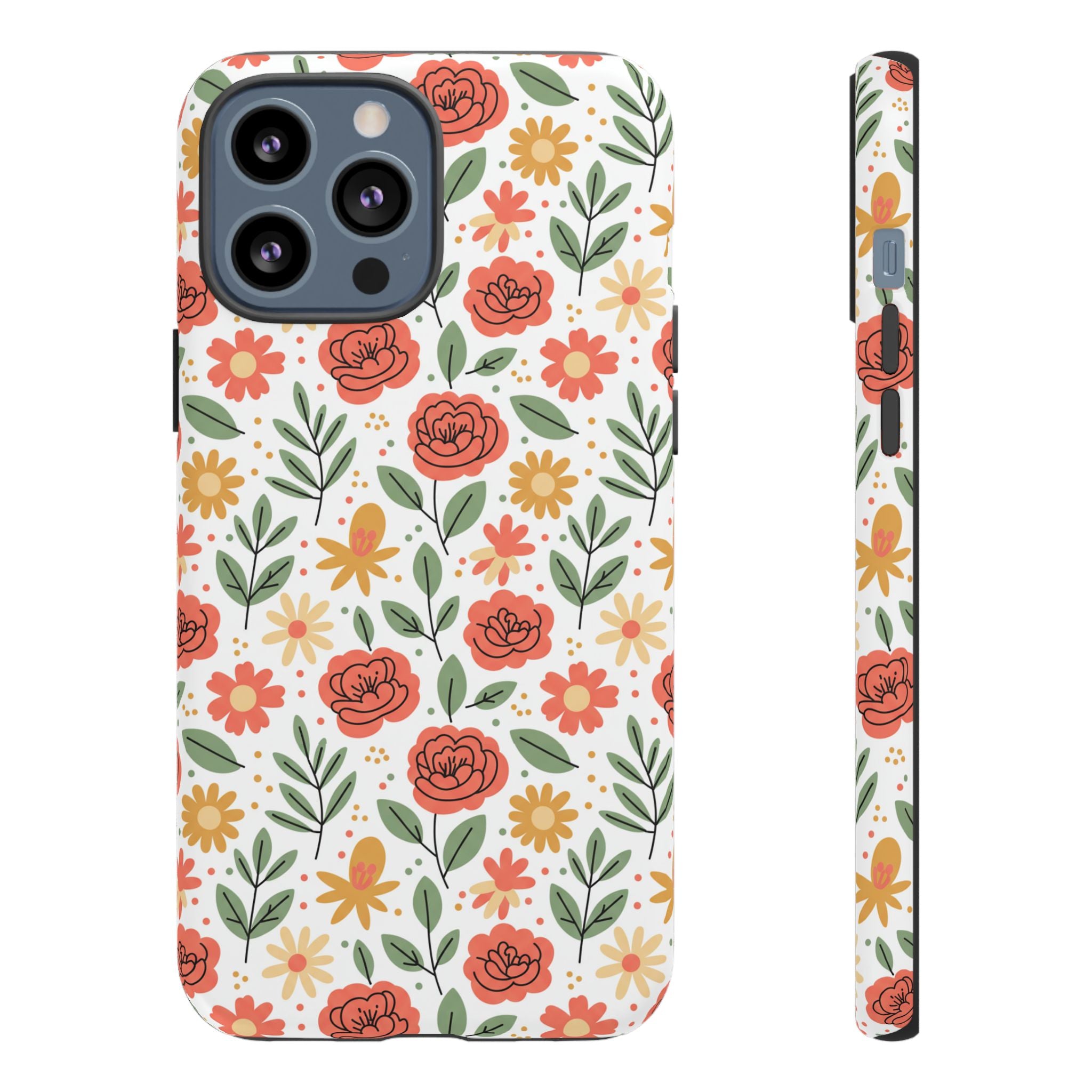 Floral Rose Pattern Tough Phone Case — Durable Garden-Inspired Protection