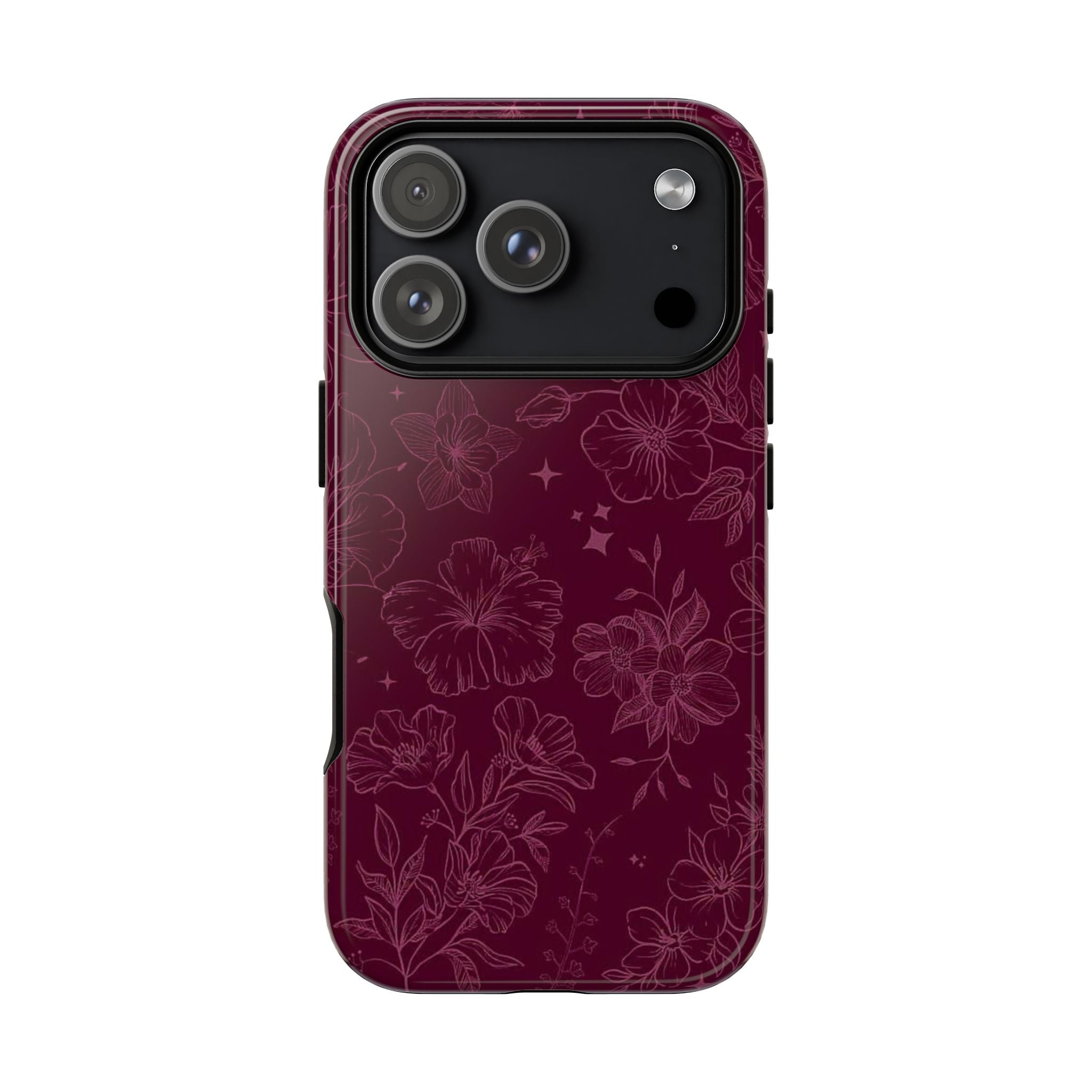 Burgundy Floral Tough Phone Case — Protective Hibiscus Pattern
