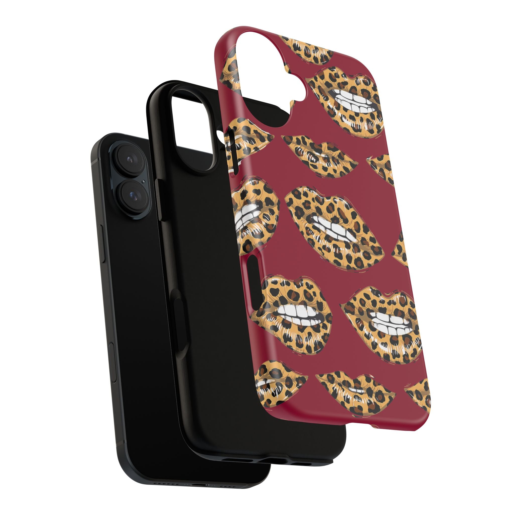 Phone Case — Leopard Lips Pattern on Burgundy