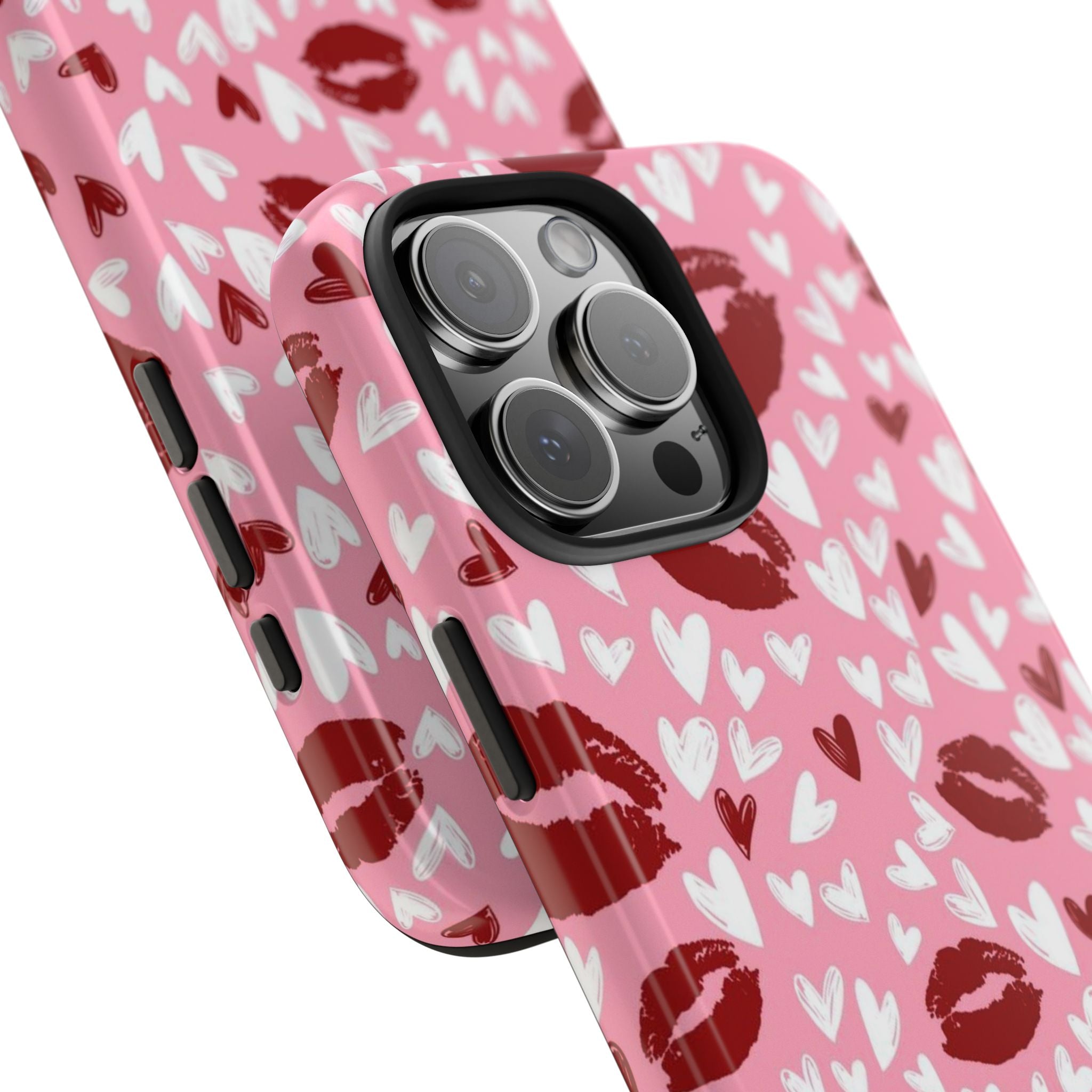 Pink Kiss Hearts Tough Phone Case — Cute Valentine Protective Phone Cover