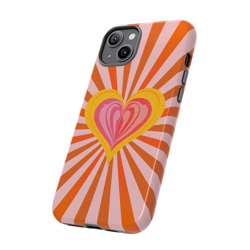 Retro Heart Phone Case — Vibrant Orange Sunburst Tough Case