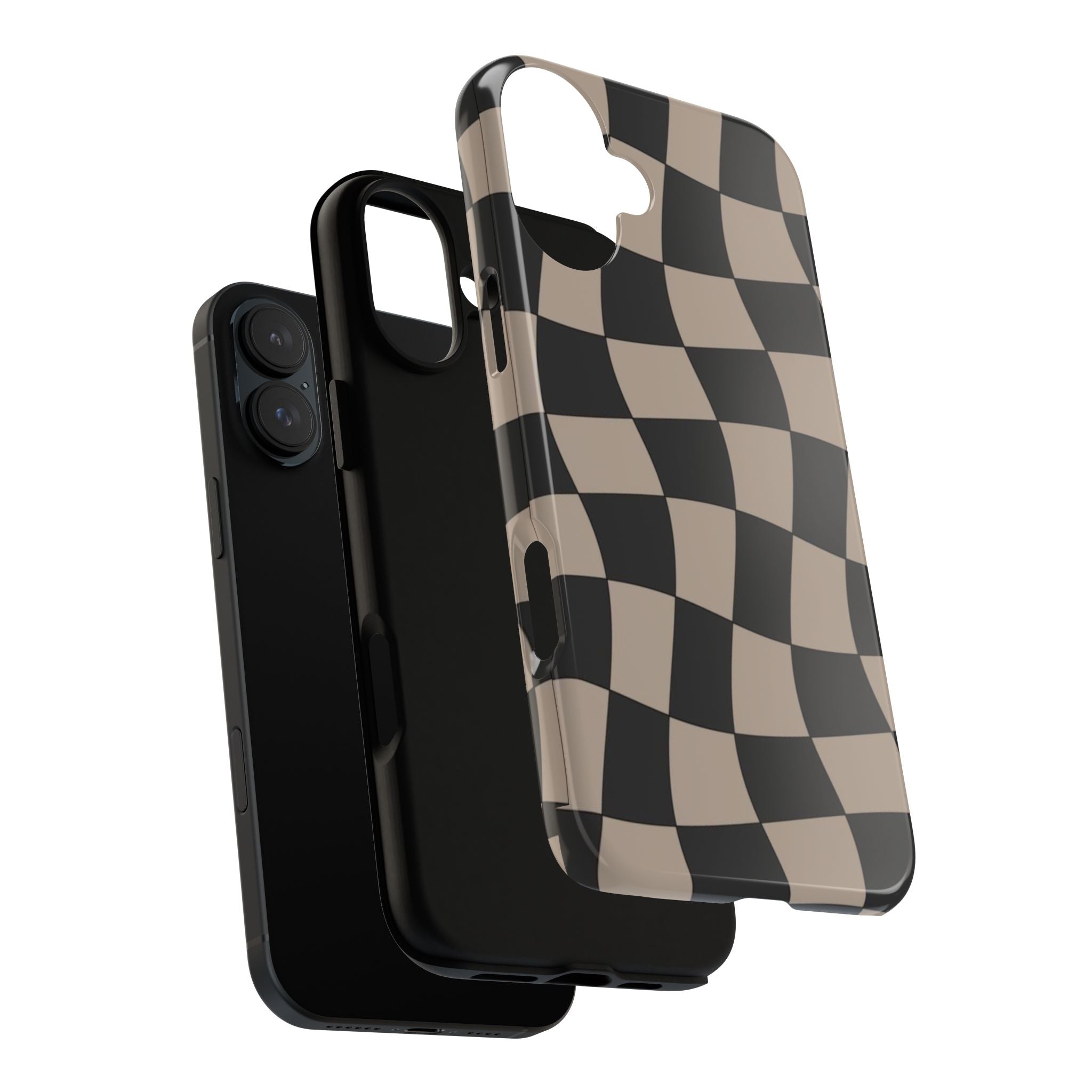 Wavy Checkerboard Phone Case — Retro Black & Beige Pattern, Durable Protective Cover