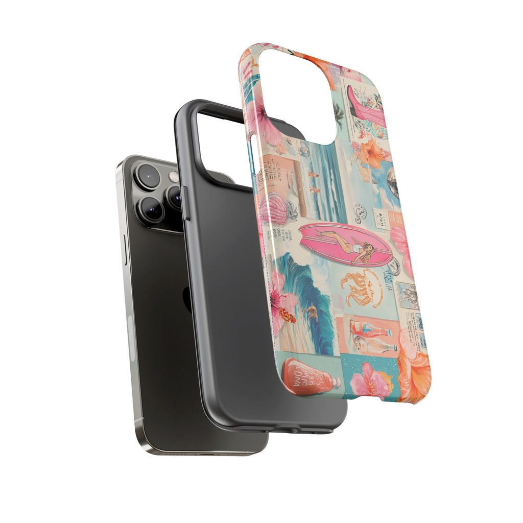 Tropical Surf Collage Phone Case — Vintage Hawaiian Floral & Surfboard Design