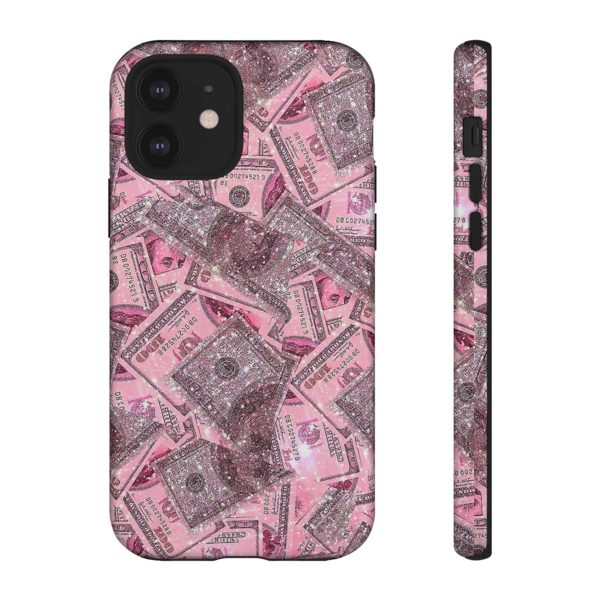 Pink Glitter Money Phone Case — Cash Pattern Protective Tough Case