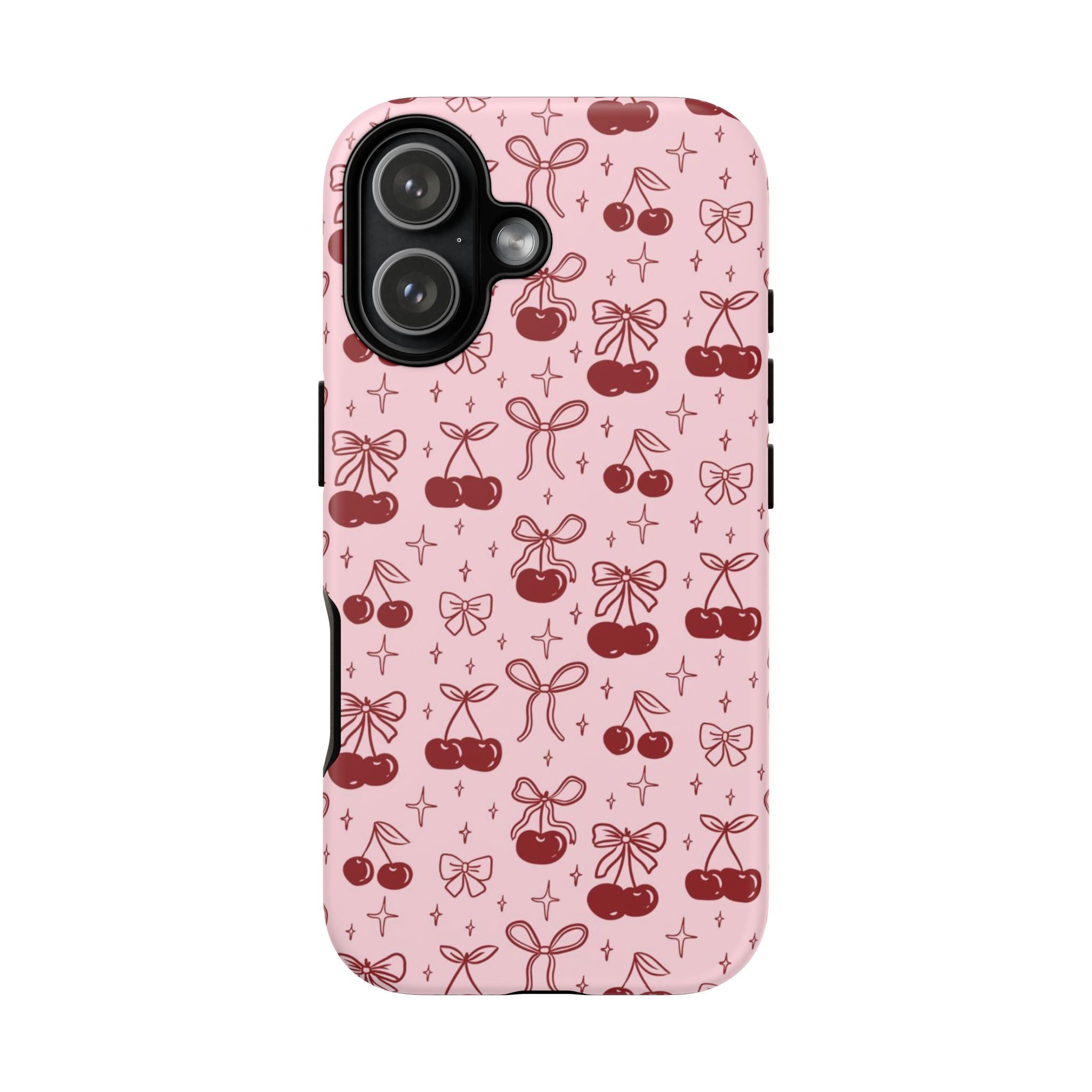 Cherry Pattern Phone Case — Cute Pink Cherries with Bows Durable Tough Case