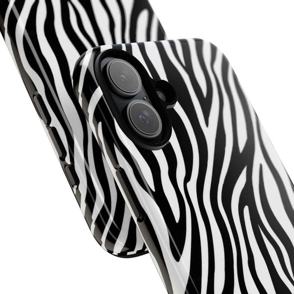 Zebra Print Tough Phone Case — Black & White Animal Stripe Protective Cover