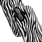 Zebra Print Tough Phone Case — Black & White Animal Stripe Protective Cover