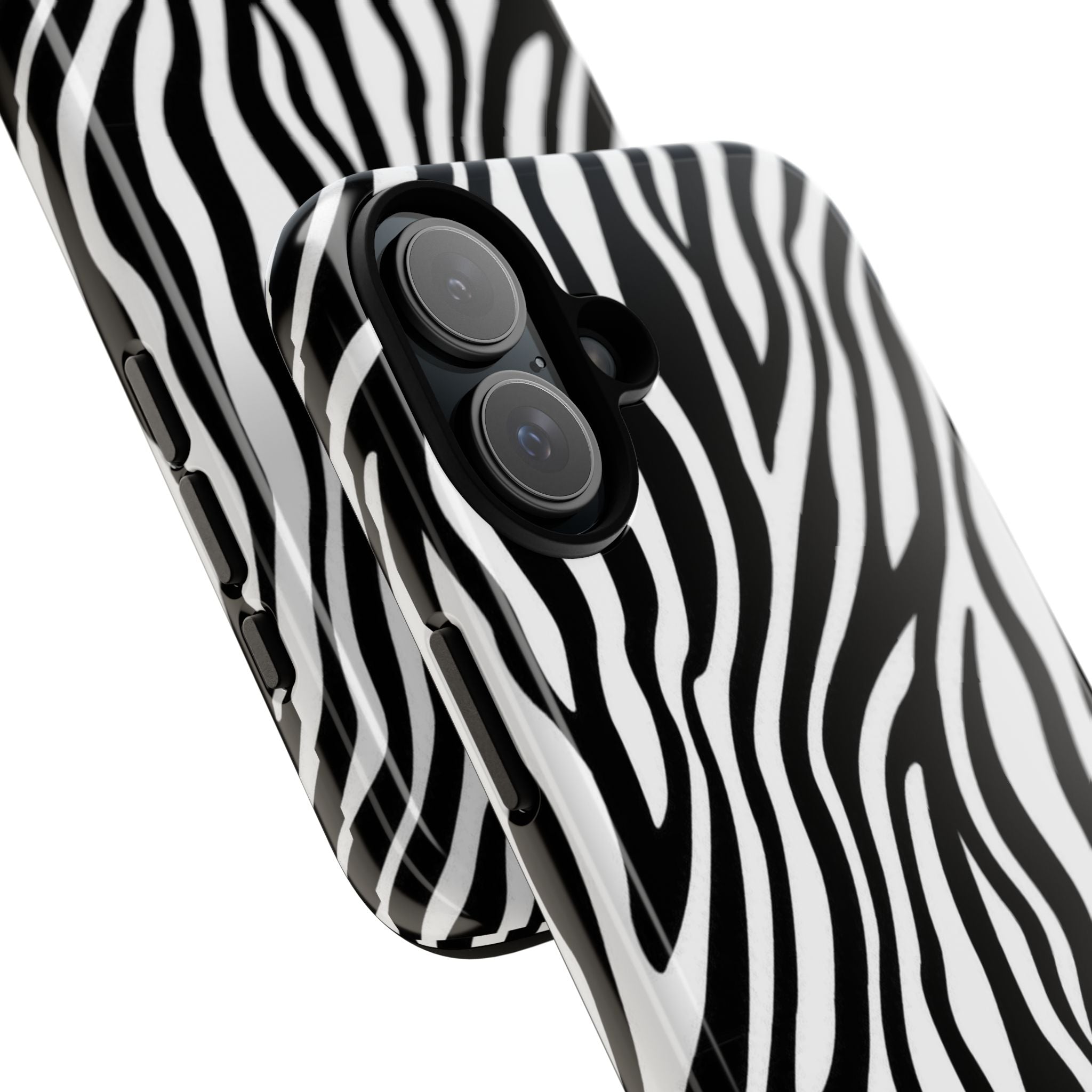 Zebra Print Tough Phone Case — Black & White Animal Stripe Protective Cover