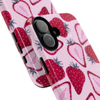 Strawberry Pattern Tough Phone Case — Pink Fruit Protective Cover