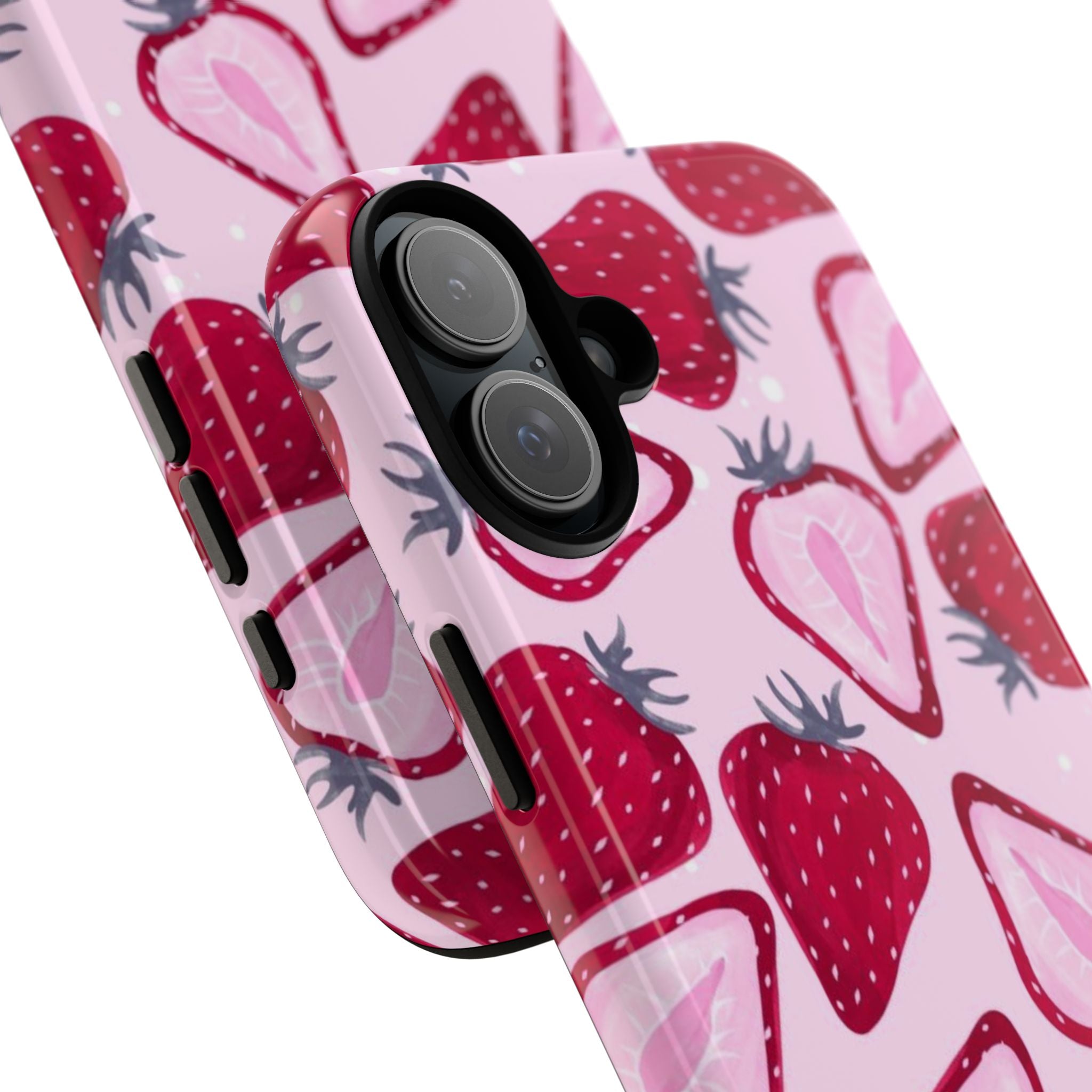 Strawberry Pattern Tough Phone Case — Pink Fruit Protective Cover