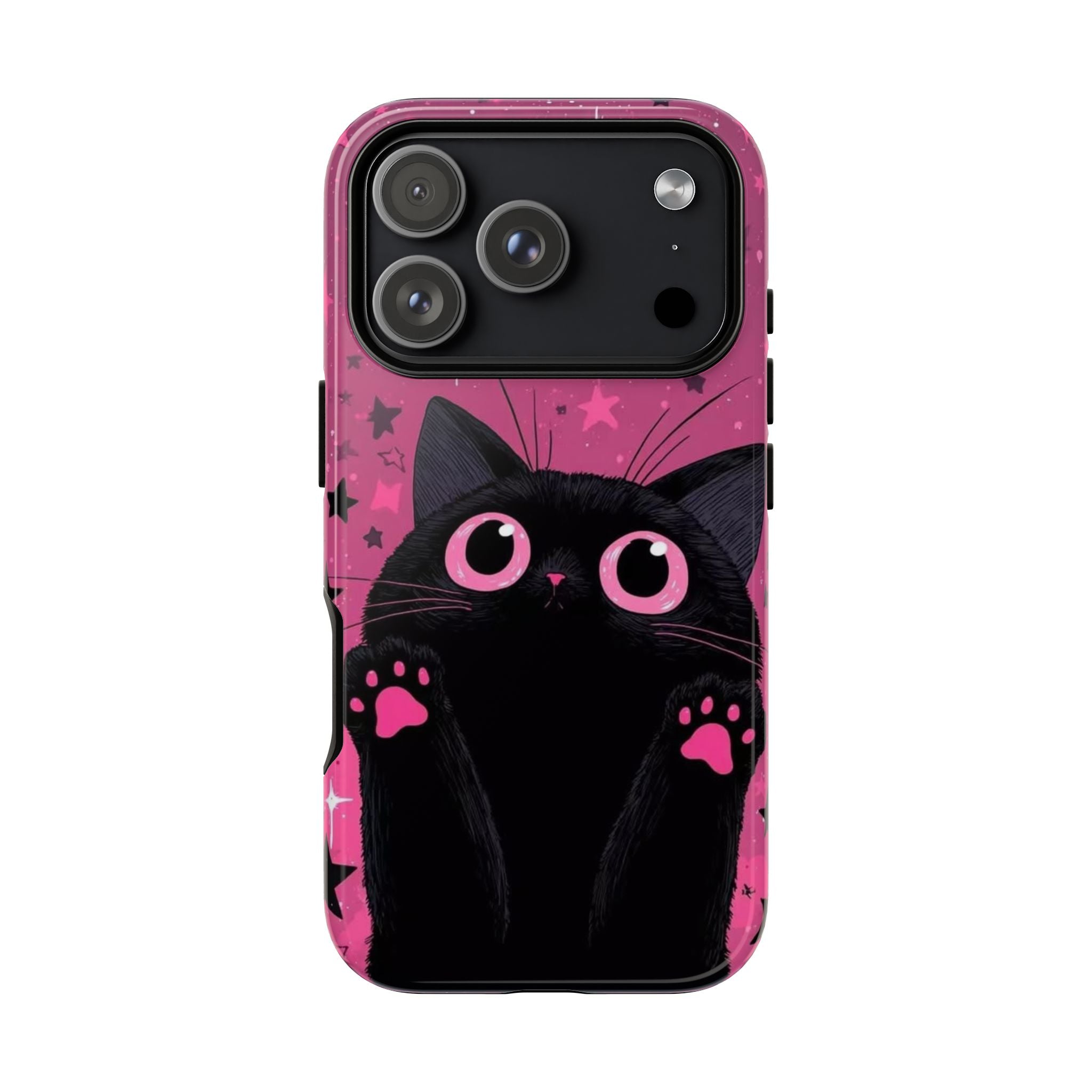Cat Paw Pink Galaxy Phone Case — Cute Black Kitten iPhone Cover