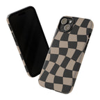 Wavy Checkerboard Phone Case — Retro Black & Beige Pattern, Durable Protective Cover