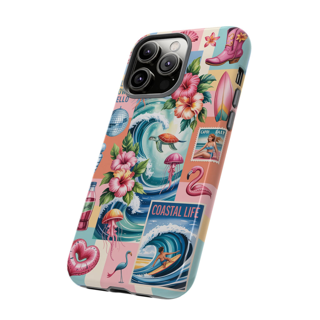 Coastal Collage Phone Case — Retro Beach Surf Floral Design