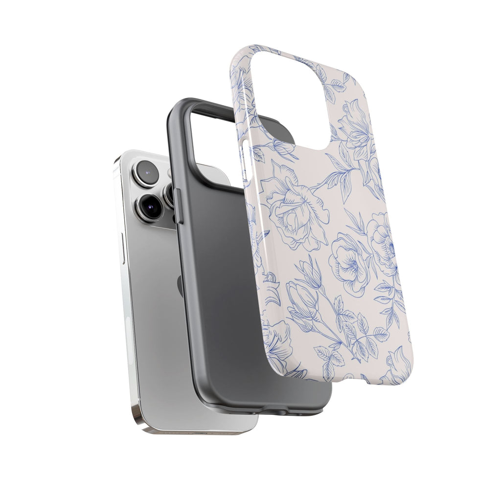Phone Case — Blue Floral Sketch Tough Protective Case