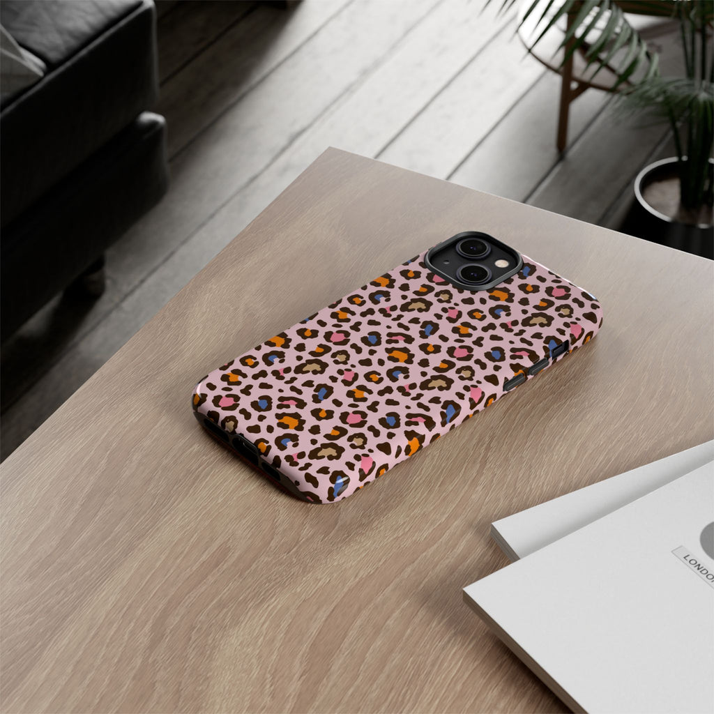 Pink Leopard Print Tough Phone Case — Durable Protective iPhone Cover