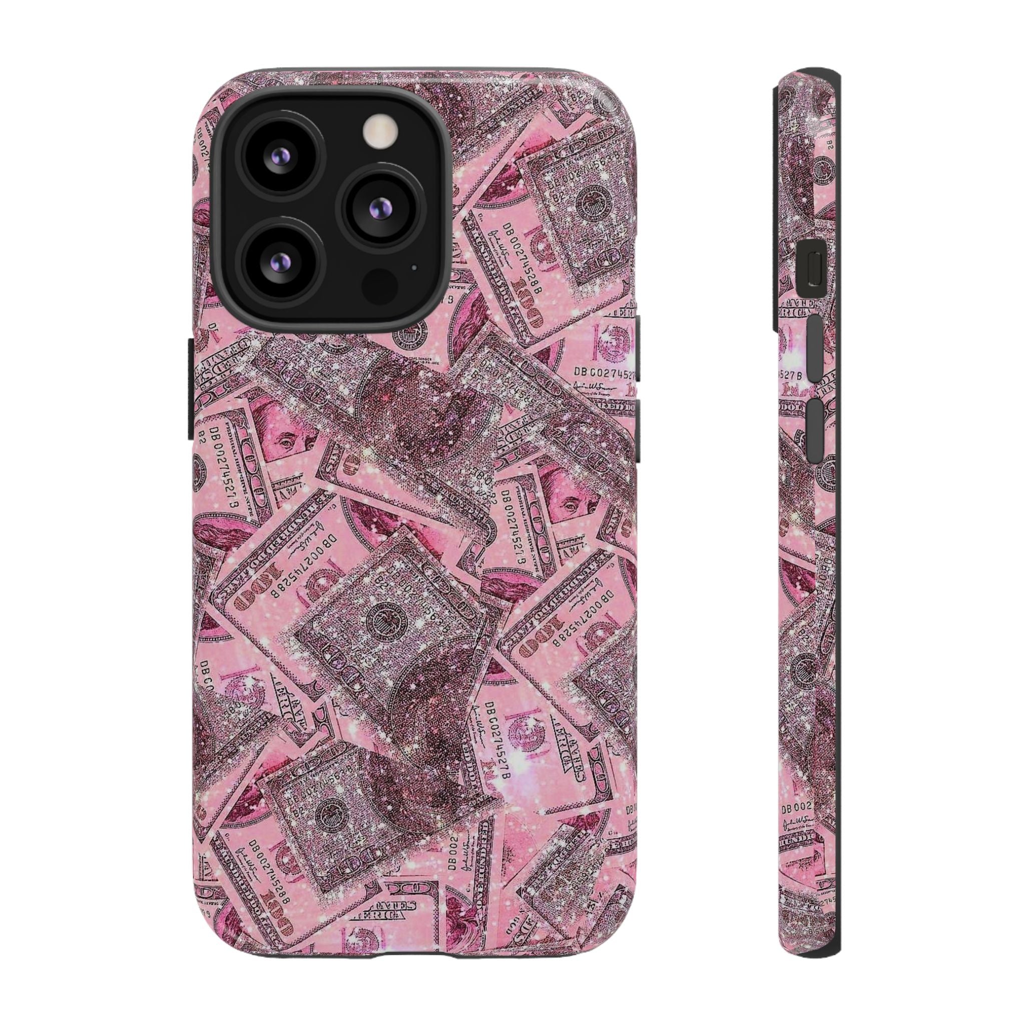 Pink Glitter Money Phone Case — Cash Pattern Protective Tough Case