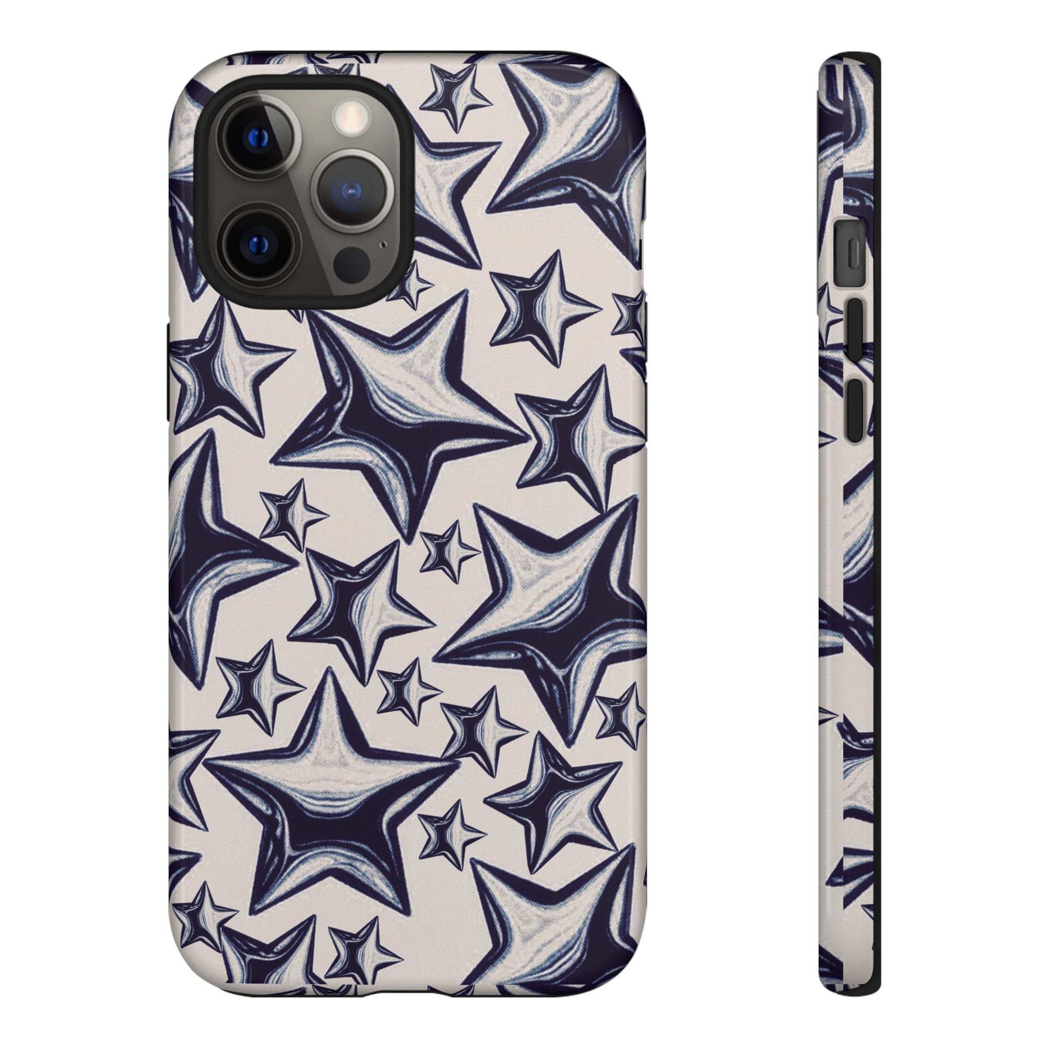 Star Sketch Tough Phone Case — Black & White Doodle Stars Protective Cover