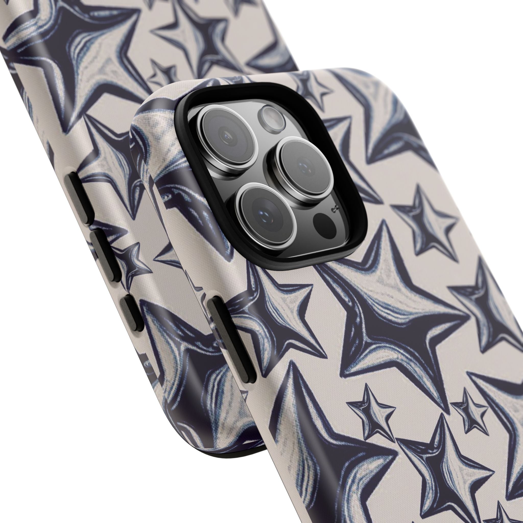 Star Sketch Tough Phone Case — Black & White Doodle Stars Protective Cover