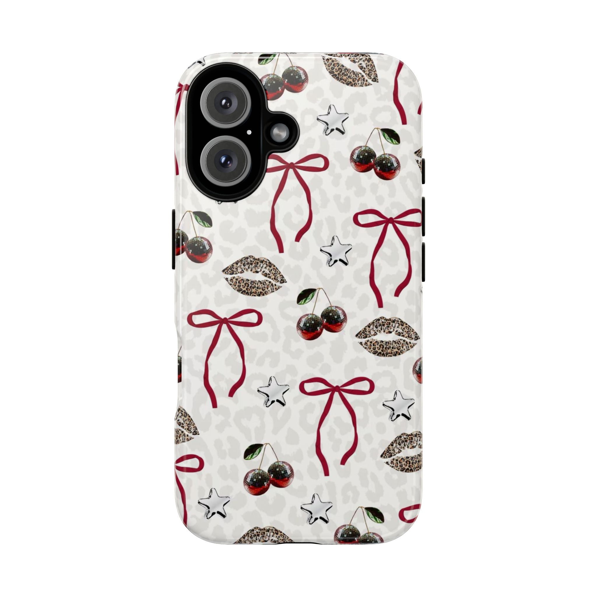 Cherry Bow Phone Case — Retro Cherry & Lips Pattern iPhone Cover