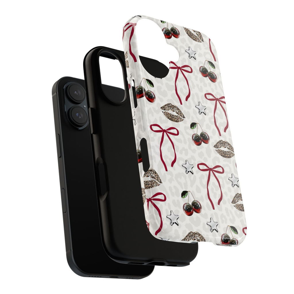 Cherry Bow Phone Case — Retro Cherry & Lips Pattern iPhone Cover